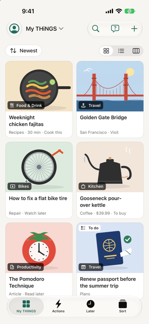 My THiNGS with saved recipes, places, videos and products